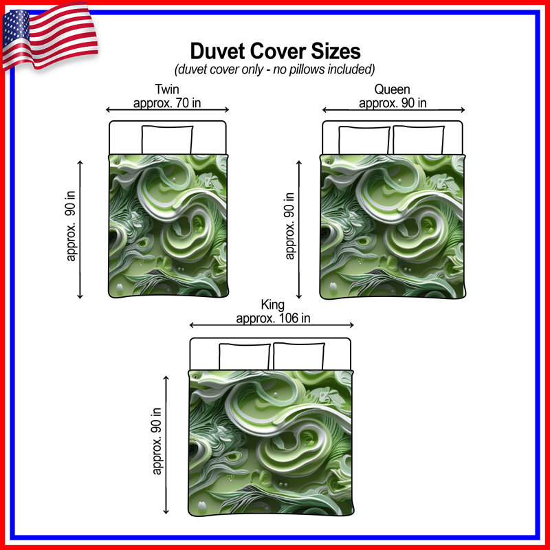 Housses de couette tourbillons verts complexes, Grand lit