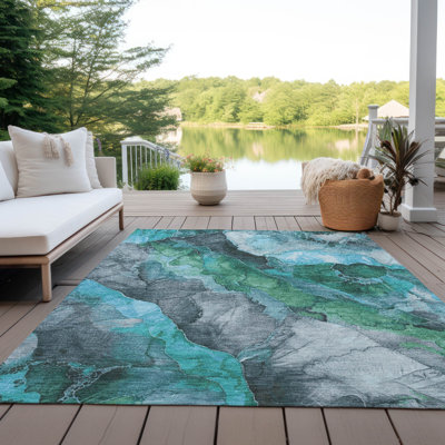 Tapis bleu sarcelle lavable à la machine intérieur / extérieur Xhevrie