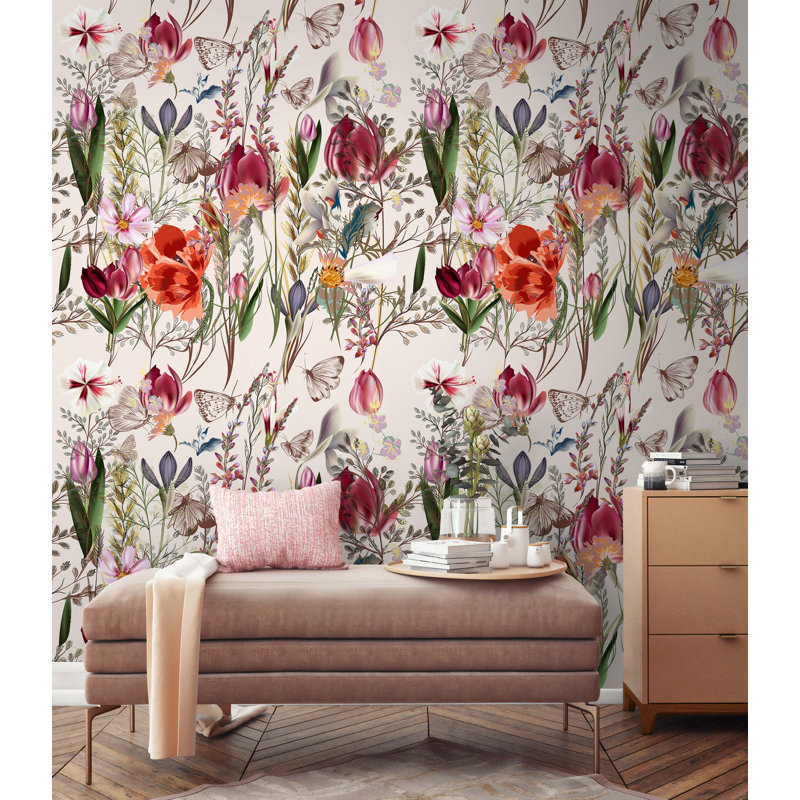 Papier peint amovible fleurs printanières, L 9 po x l 15 po