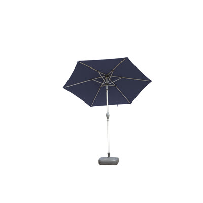 Parasol de patio 7,5 pi, tissu protégé et imperméable, mécanisme de levage à manivelle, pour espaces extérieurs bleu marine hydrofuge, 6 nervures en acier allié, réglages élégants