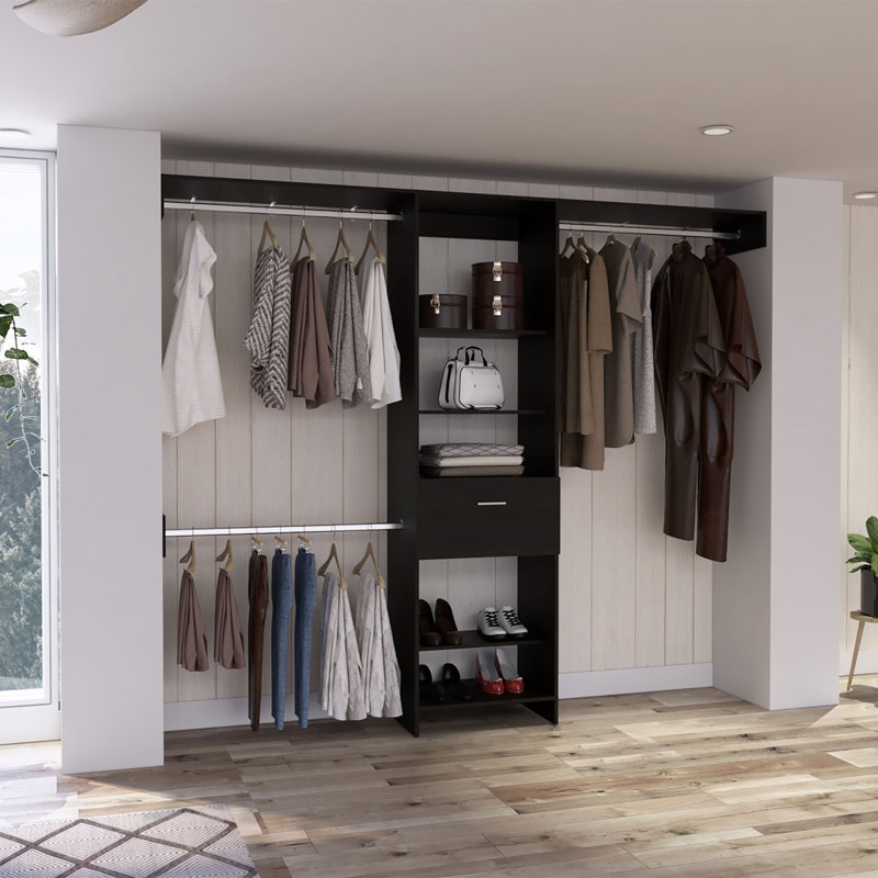 Calveston 1Drawer 4Shelf Closet System Black Wengue, Black, 98.51"W x 15.84"D
