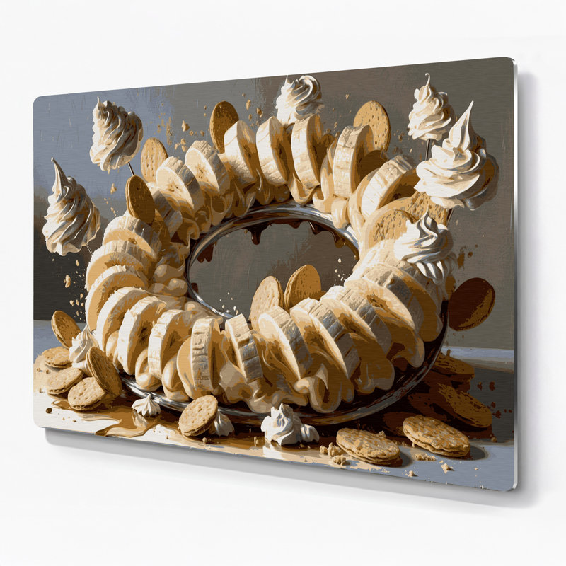 Dessert à la banane, art mural gris en métal, H 11 po x l 14 po