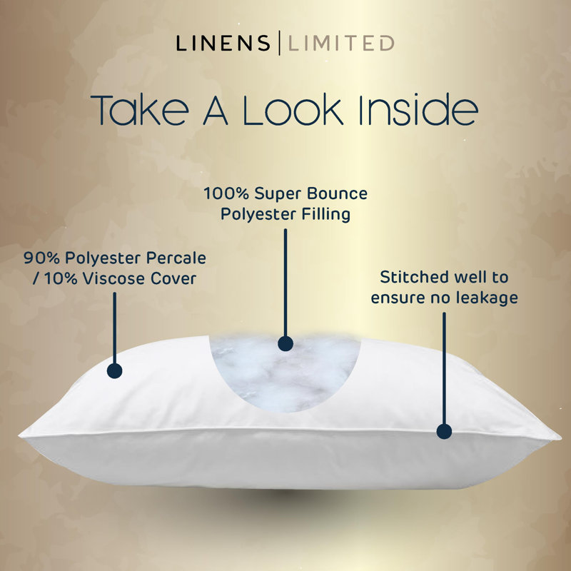 Linens Limited Soft Pillows, Made in the UK, Hotel Quality, LuxeHotel Bounce Back Pillows, Soft and Firm with Orthopedic Support, Non-Allergenic, Machine Washable - Pack of 2