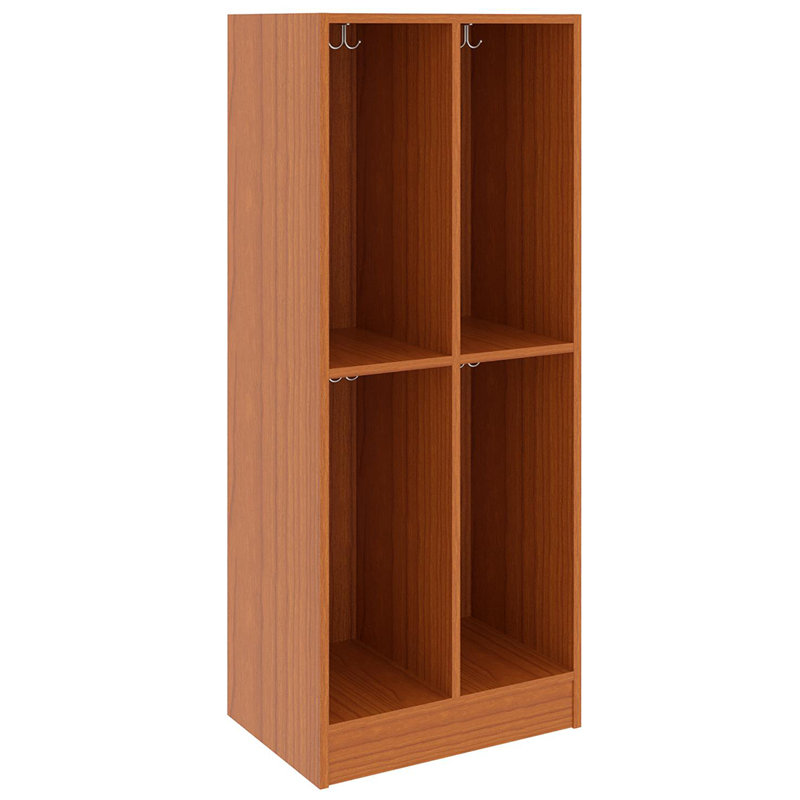 Double Wide Four Compartment Classroom Cabinet Locker, Cherry