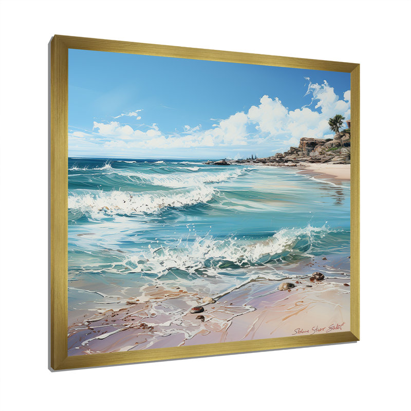 «Ocean Beach Charm Art», impressions sur toile océan, Cadre doré simple, H 16 po x l 16 po x P 1 po