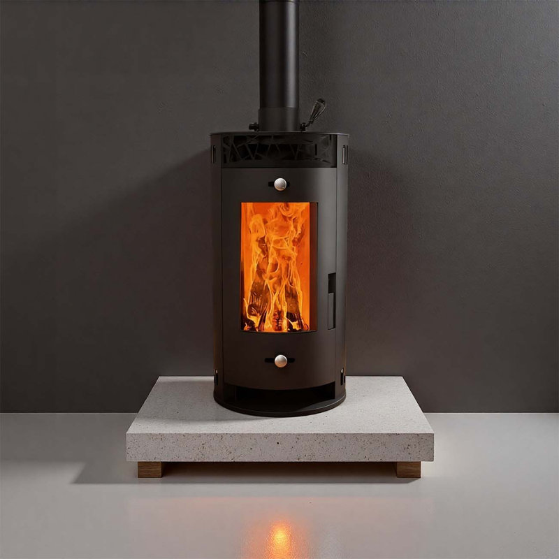Metal cylindrical luxury wood fireplace