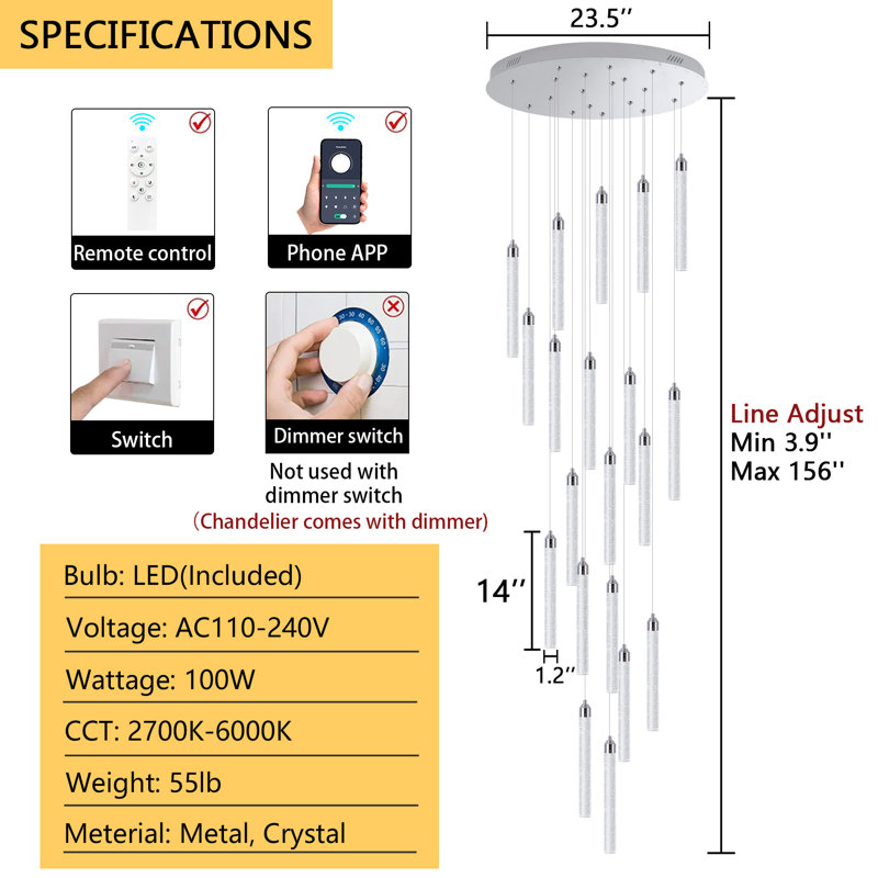 Lustres en cristal 20 lumières, Argent