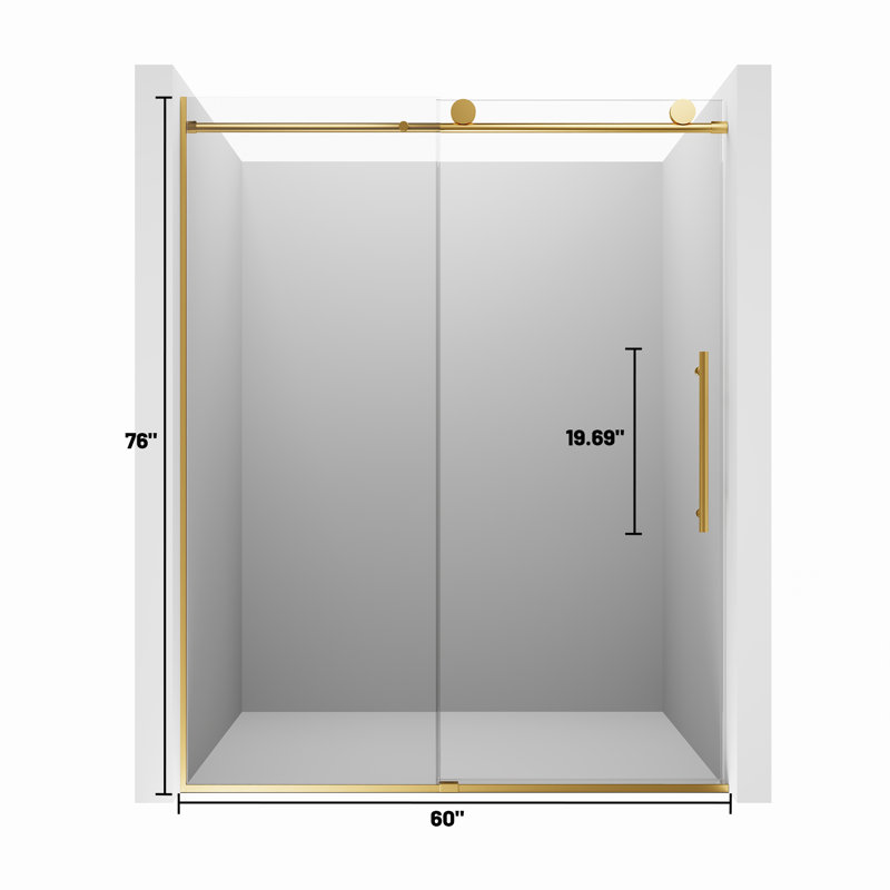 56"-60" W x 76"H Reversible Frameless Single Sliding Shower Door with 3/8" Clear Tempered Glass, Brushed Gold