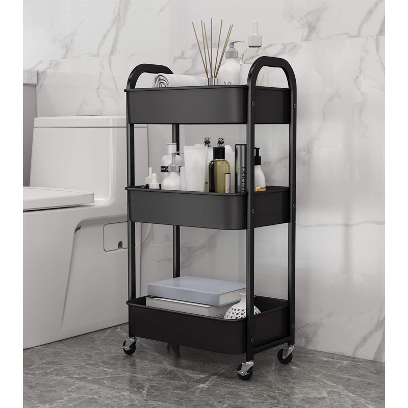 Black 3-Tier Metal Rolling Utility Cart with Casters
