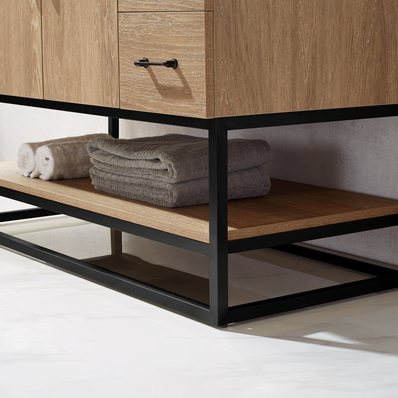 Ensemble de meuble-lavabo simple 48 po Alistair, Noir mat, Chêne naturel, Blanc