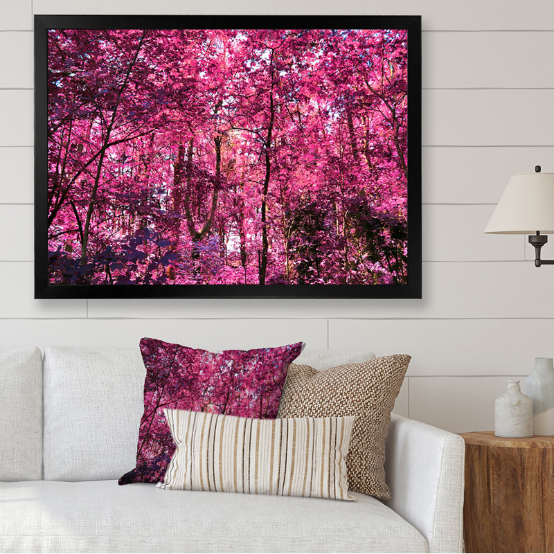 Rose et mauve, fantaisie, paysage de forêt - décoration murale traditionnelle sur toile, H 30 po x l 40 po x P 1,5 po