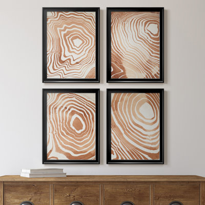 " Wood Grain Suminagashi I " 4 - Pieces Painting Print