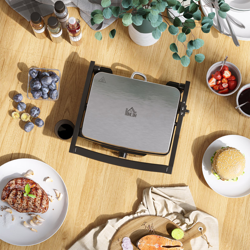 HomCom 13.75'' Non Stick Electric Grill Sandwich Maker with Lid
