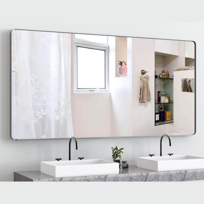 Miroir de salle de bain surdimensionné avec miroir mural à plateau amovible, miroir mural vertical horizontal à cadre suspendu en aluminium, miroir pleine grandeur pour le salon de la chambre à coucher