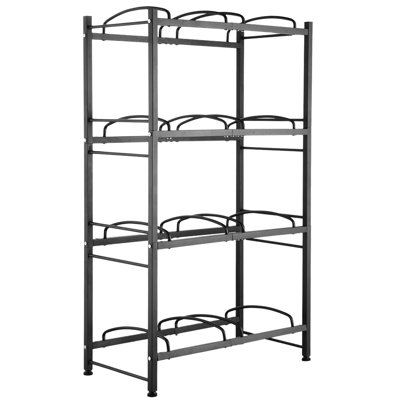 Porte-bouteilles double noir 4 à 8, pouvant accueillir 3 et 5 bouteilles, fonte avec protection à long terme, processus d'assemblage facile, barrières de sécurité élevées pour un support de cruche de couleur noire, maintient les bouteilles fermement