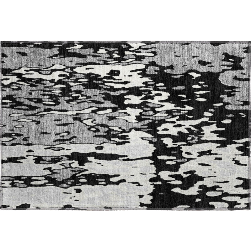 Premium Machine Washable Prisco Black Rug, Rectangle 1'8" x 2'6"