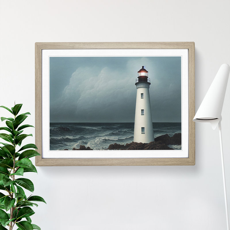 Compelling Lighthouse - Framed Print, 34cm H x 46cm W x 2cm D, Oak