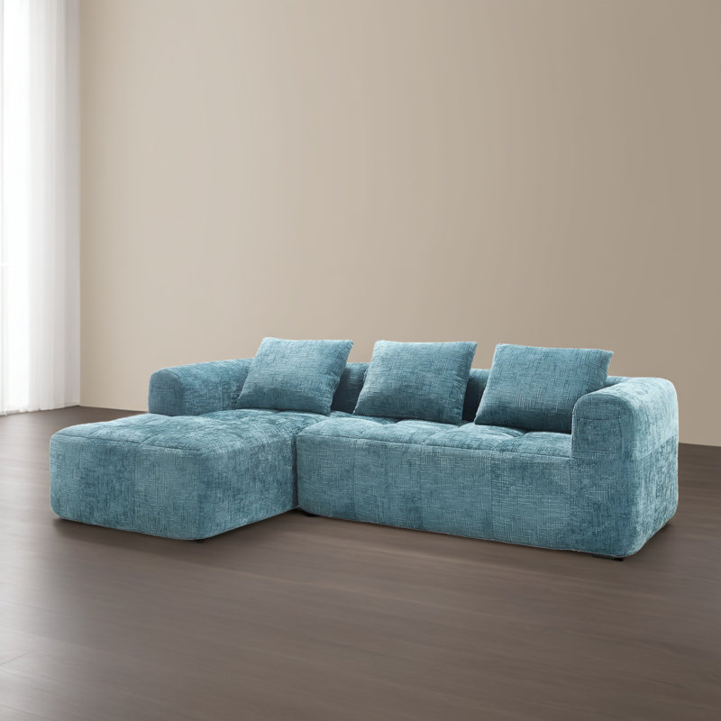 Canapé-lit modulaire 2 pièces pour salon, Chenille bleu menthe