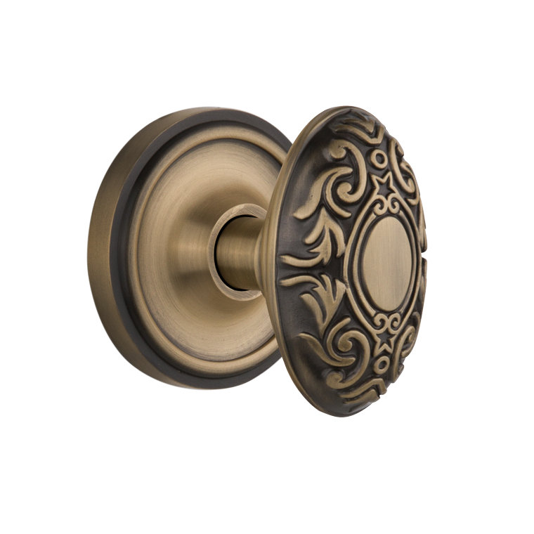 Classic Rosette with Victorian Door Knob, Antique Brass, 2-3/4"