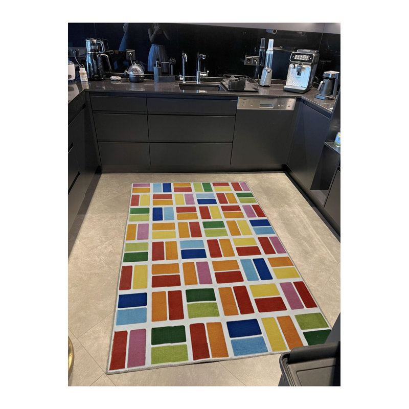 Tapis décoratif lavable à la machine multicolore, Tapis de couloir 3 pi 3 po x 6 pi 7 po
