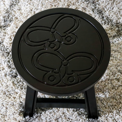 Carved Wooden Step Stool, Butterflies