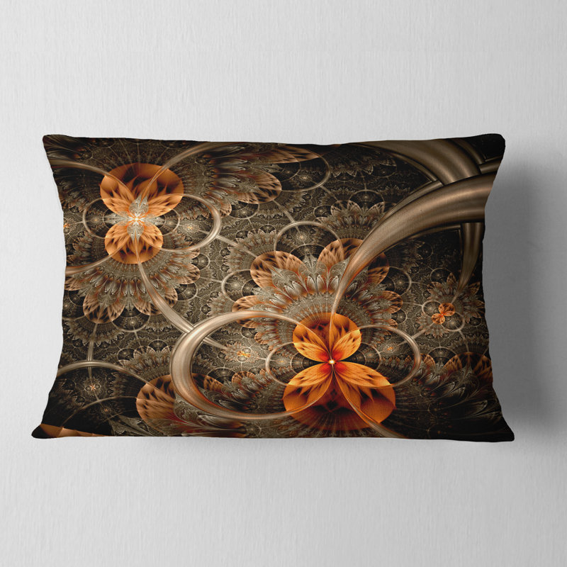Fleur symétrique orange foncé - coussin imprimé abstrait