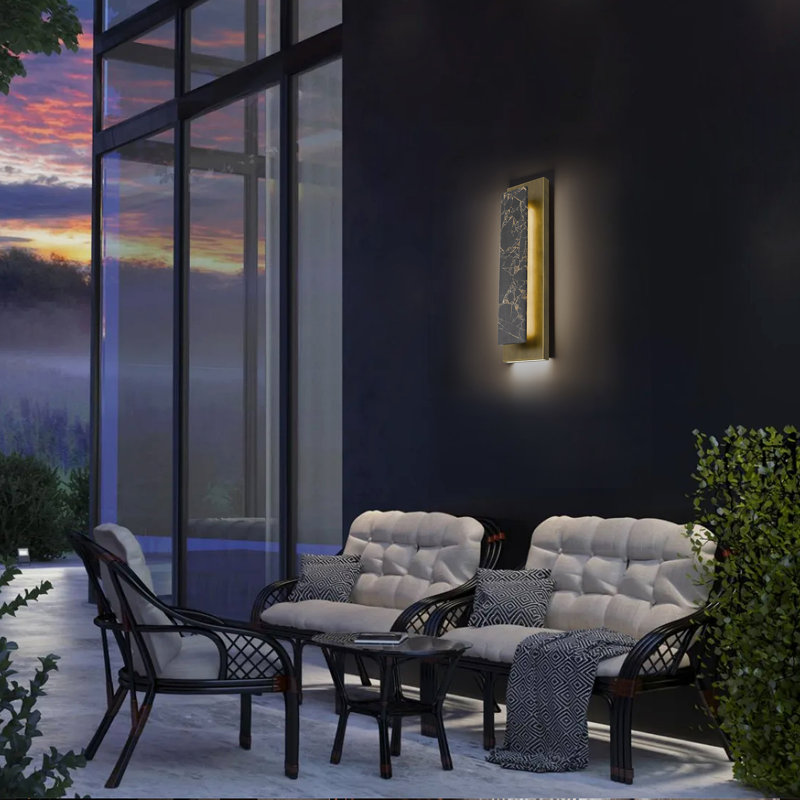 Zoey LED Wall Sconce with Natural Black & Gold Marble, Backlit Design + Downlight, 3-CCT, Dimmable, Wet Rated, ADA