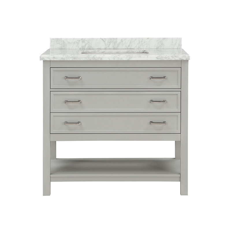 Meuble-lavabo simple 37 po avec plateau en marbre Mehvish, Gris