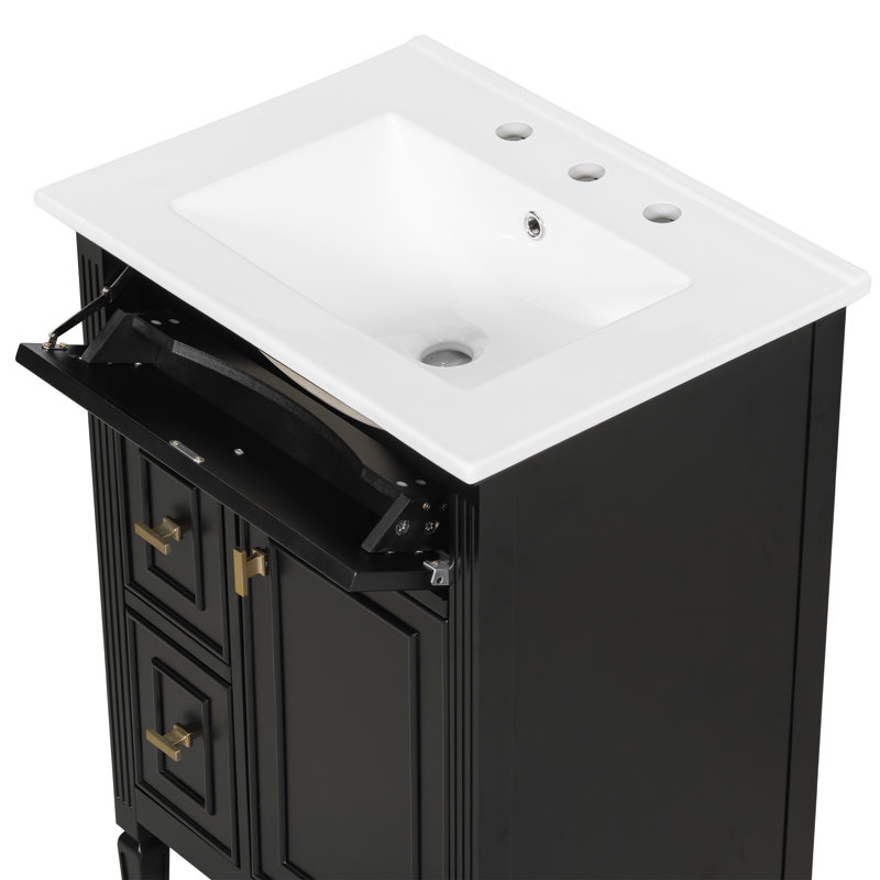 Meuble-lavabo autoportant de 24 po avec lavabo, noir, Noir