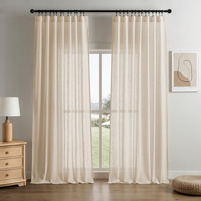 2pk Light Filtering Linen Blend Curtains with Back Tabs/Rod Pocket - 52" x 96" Ecru