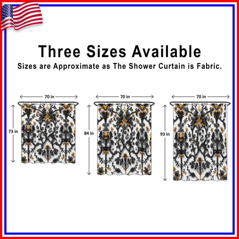 Rideaux de douche noirs et noirs à motif floral très longs, L 70 po x H 93 po