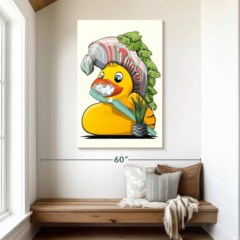 Rubber Duck Brushing Teeth In Bathroom, 48" H x 32" W