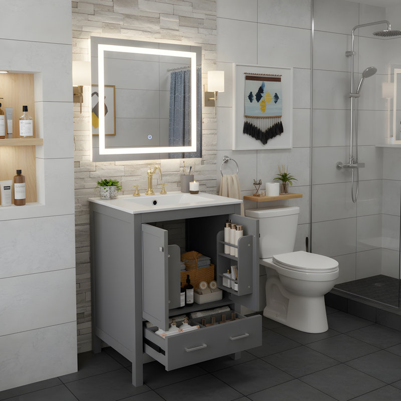 Meuble-lavabo 24 po avec lavabo en céramique, Gris