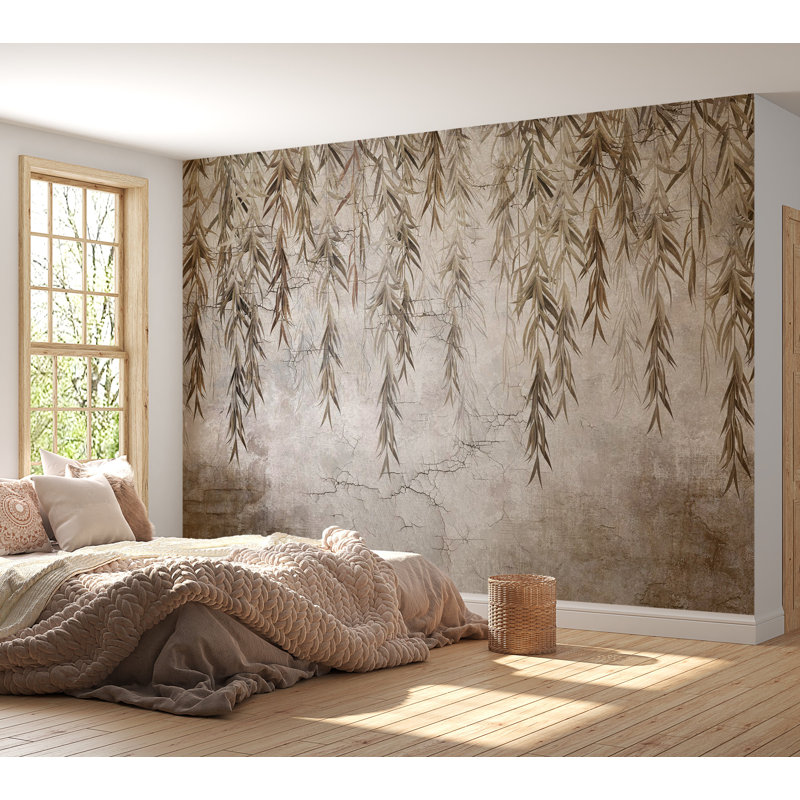 Papier peint botanique - Feuilles suspendues sur une ficelle, L 27 po x l 39 po