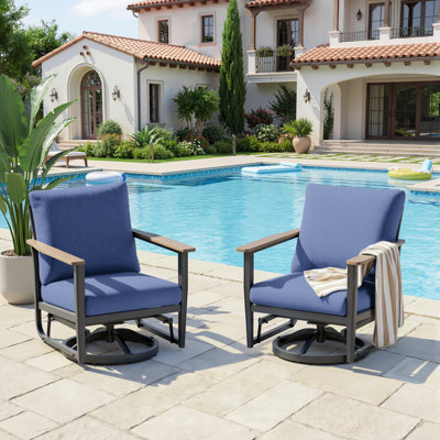 2 Person Aluminum Outdoor Swivel Rocking Armchairs With Cushions