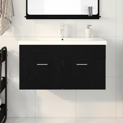 Vidaxl Sink Cabinet Black Oak 90 X 38.5 X 46 Cm Engineered Wood