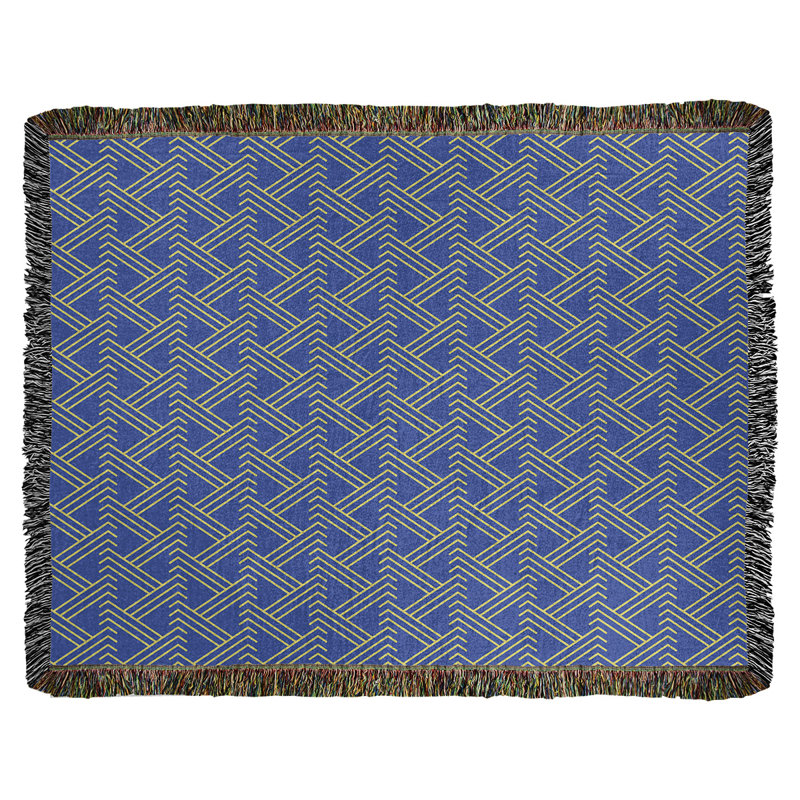 Couverture en coton tissé zigzag classique, L 50 po x L 60 po, Bleu/jaune