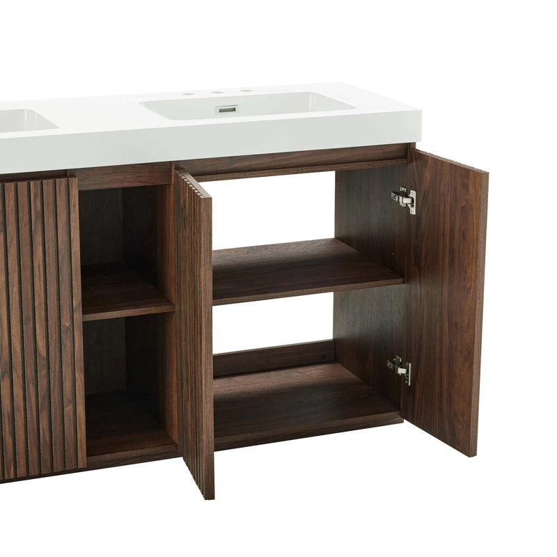 Meuble-lavabo moderne avec lavabo double et grand espace de rangement, White