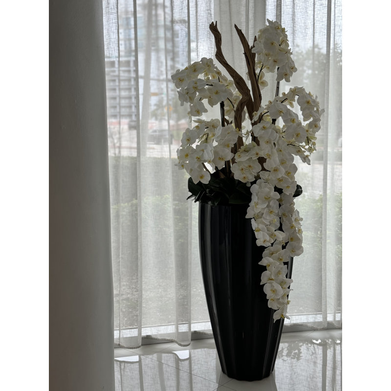 San Jose Planter In Glossy With Cascading Orchids, Black, White
