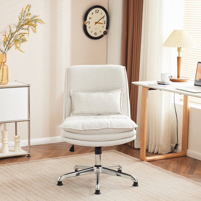 Upholstered Armless Task Office Chair without Wheels, Beige 
