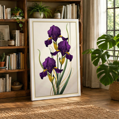 Three Purple Irises Botanical - Wrapped Canvas