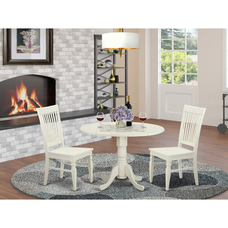 Ensemble de salle à manger Maytham, Blanc lin, 3 pièces : 1 table, 2 chaises