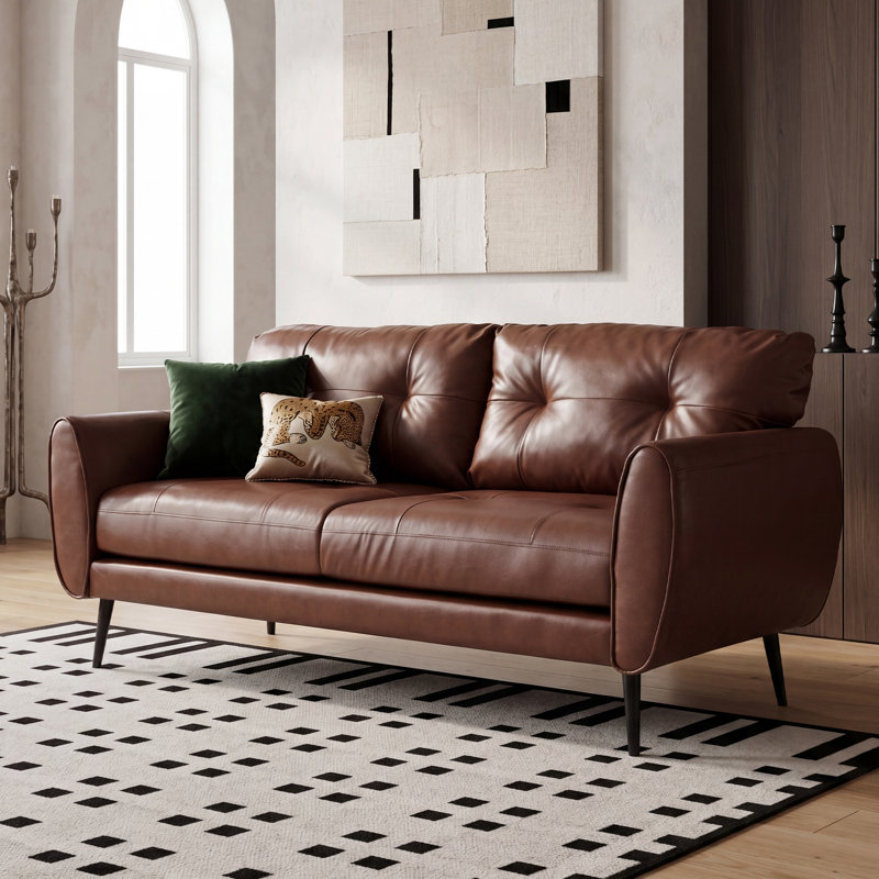 Causeuse à accoudoirs évasés en similicuir de 61 po Corvo, Corvo Brown Faux Leather