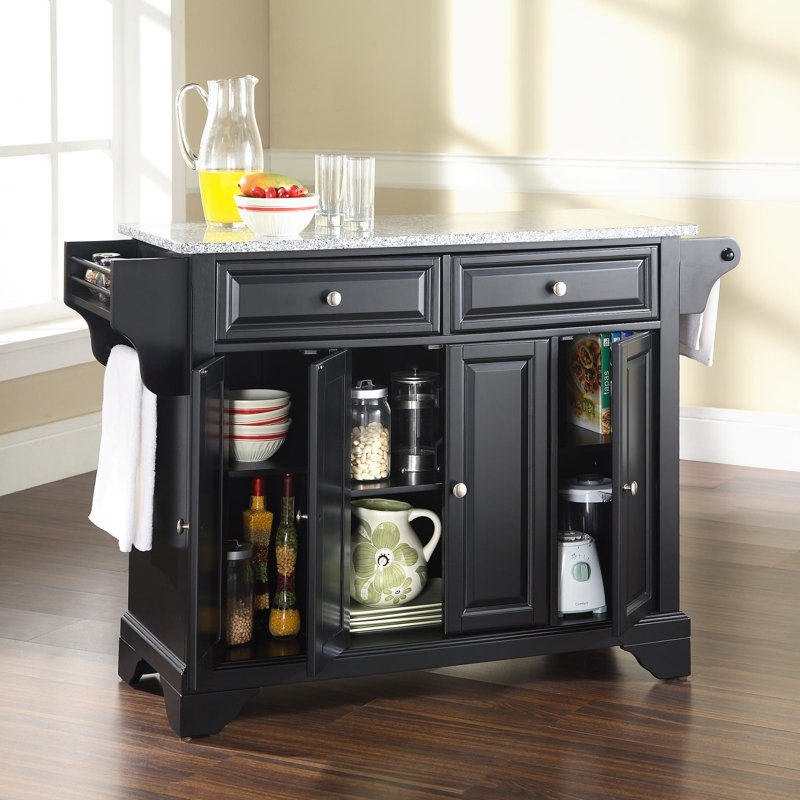 Bert Granite Top Kitchen Island, Black