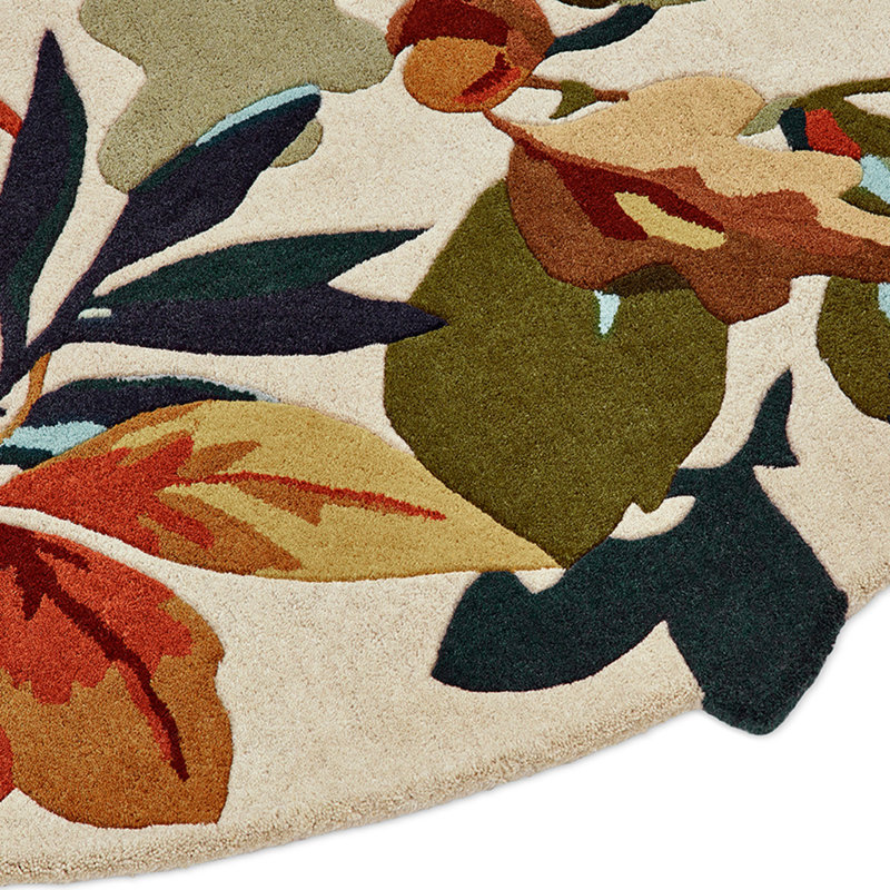 Wool Floral Area Rug, Round 6'7"