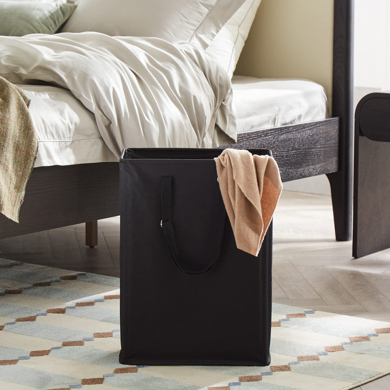 45 Litre Small Laundry Hamper With Long Adjustable Handle And Mesh Top, Black