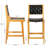 Set of 2 Teak Frame Bar Stools, 24" Counter Height with Black Woven Faux Leather-894478454-894478453