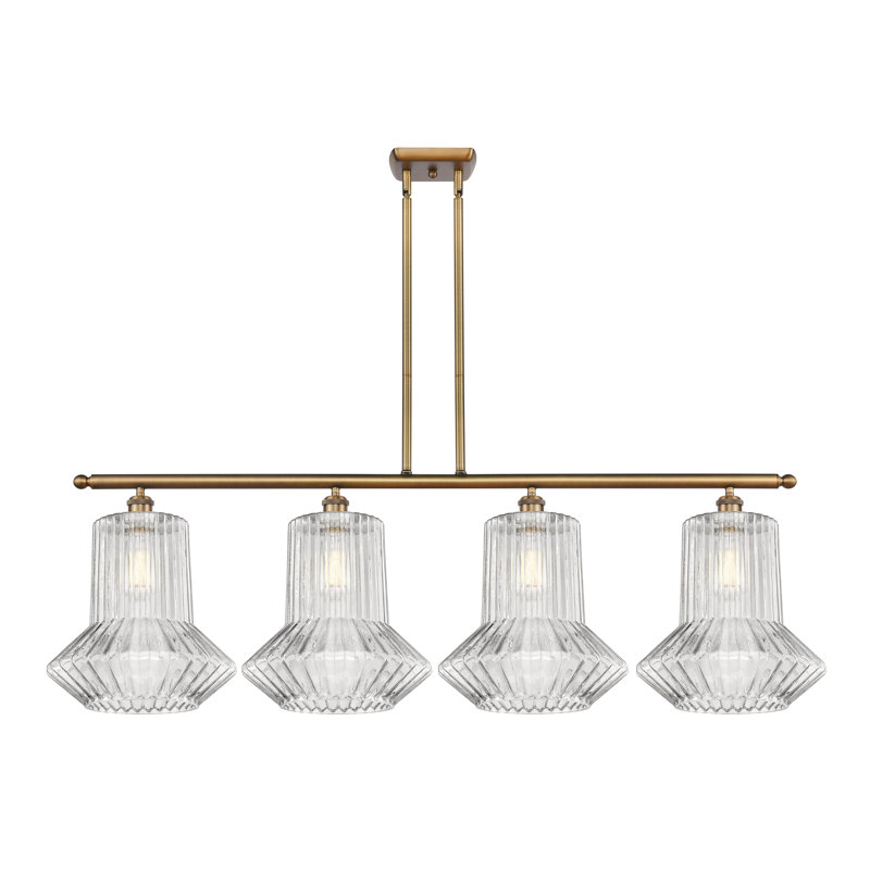 Luminaire suspendu linéaire à 4 lumières pour îlot de cuisine Perri, Ampoule DEL 6 watts Vinage, Laiton brossé