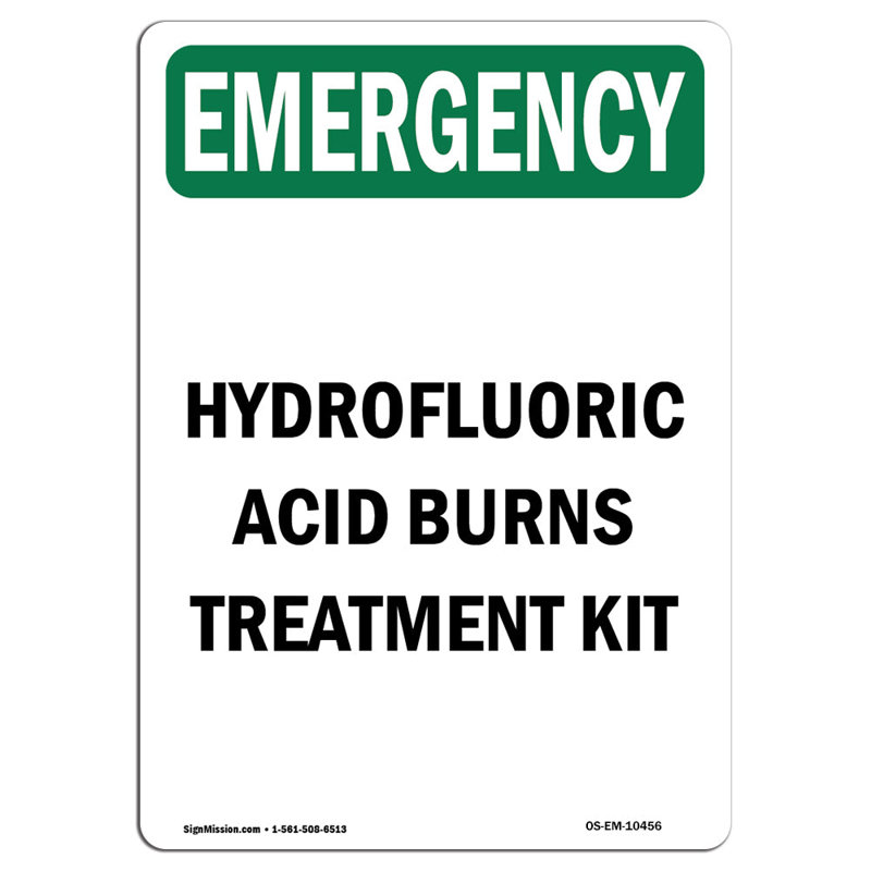 Signe d'urgence pour trousse de traitement à l'acide hydrofluorique, H 24 po x l 18 po x P 0,1 po
