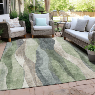 Machine Washable Indoor/Outdoor Xhevrie Fern Rug